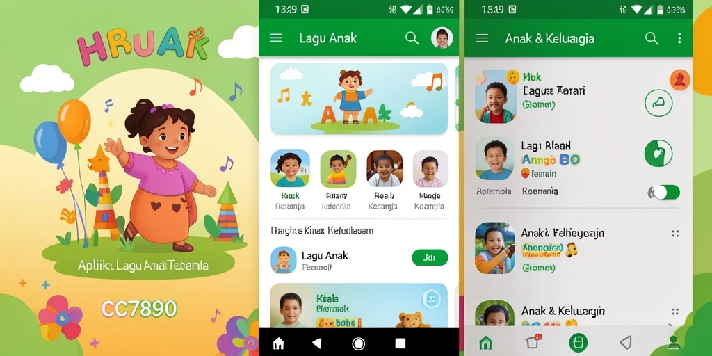 Tampilan antarmuka aplikasi C7890 dengan berbagai lagu anak.