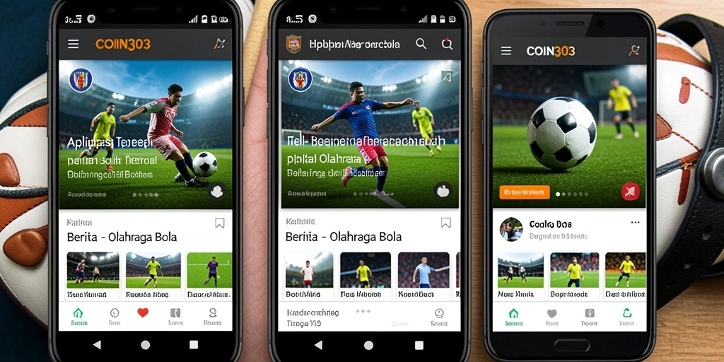 Tampilan antarmuka aplikasi COIN303 untuk berita Olahraga Bola.