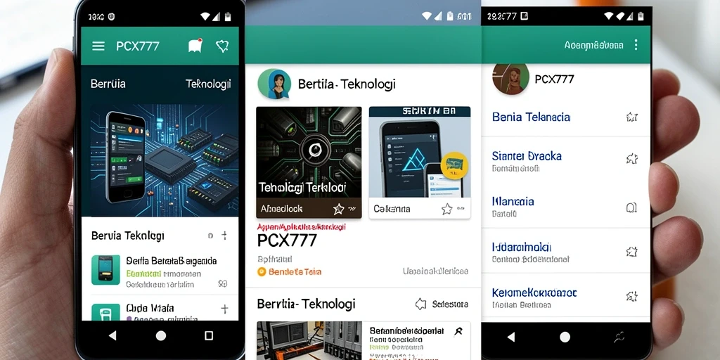 Antarmuka utama aplikasi PCX777 menampilkan berita teknologi terbaru.