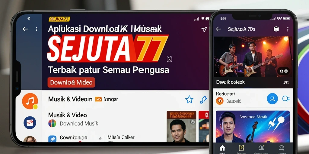 Antarmuka aplikasi SEJUTA77 menampilkan fungsi Download Musik terbaik.